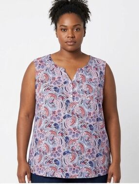 NWT Kim Rogers Paisley Henley V-Neck Top